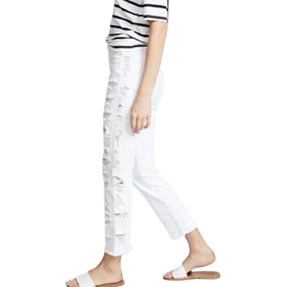 NWT 3 x 1 White Boyfriend Higher Ground Ripped Crop Jeans - Picture 3 of 12